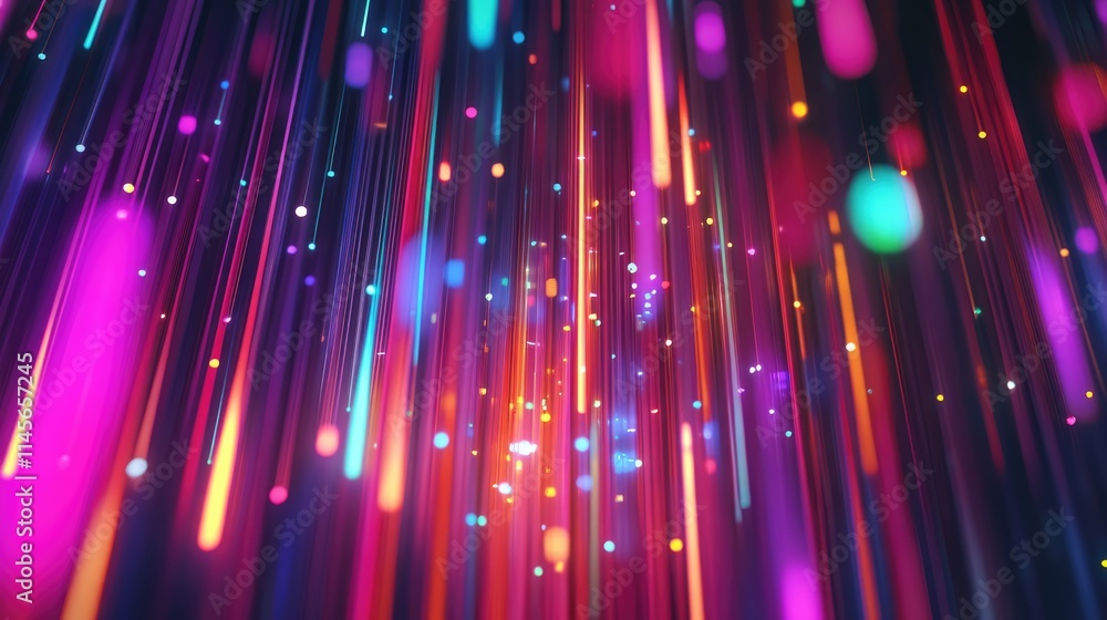 Poster vibrant blurred lights with dynamic streaks in multicolored hues create an energetic and abstract fe