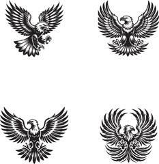 Set of Ornate Eagle Silhouettes - Vector Illustrations