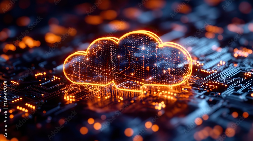 Wall mural a neon circuit board with a networking graph represents the metaverse, cloud computing, big data, an