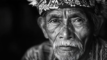 Elderly Man Wearing Traditional Headwear