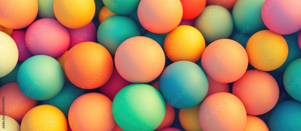Poster Colorful spheres arranged in a vibrant pattern on a soft pastel background creating a playful and harmonious visual texture.