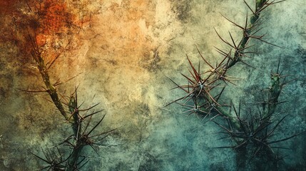 Cactus branches with selective focus showcasing texture and vibrant background colors in an artistic composition.