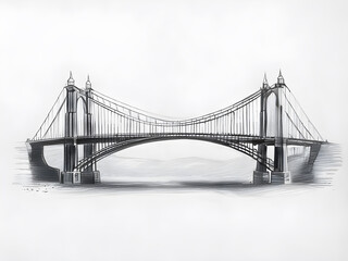 Obraz premium Black pencil sketch of a bridge on a white background, perfect for architecture or landscape