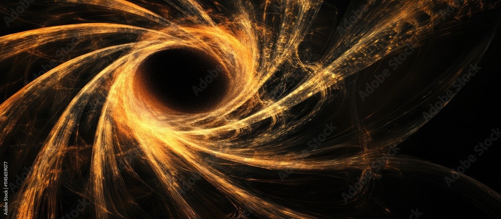 Poster golden spiral fireworks creating a mesmerizing cosmic vortex in a dark background showcasing vibrant