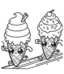 coloring book ice cream run race illustration