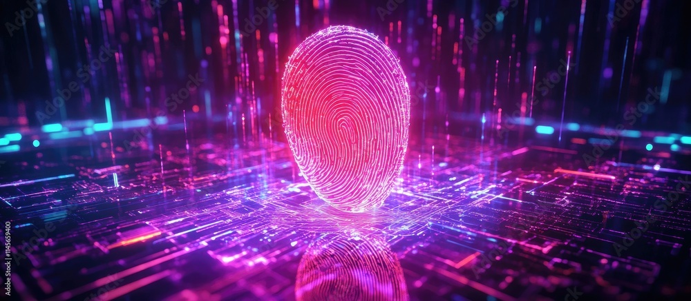 Poster abstract digital fingerprint concept on a tablet screen representing innovation technology and moder