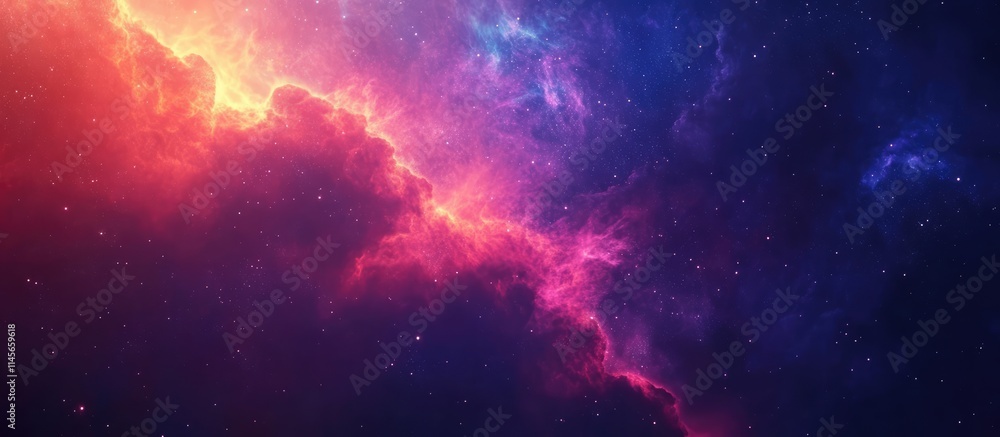 Poster vibrant cosmic nebula with bursts of color and light creating a stunning night sky backdrop for text