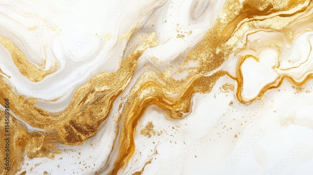 Poster golden fluid abstraction on a white background showcasing elegant flow patterns and shimmering textu