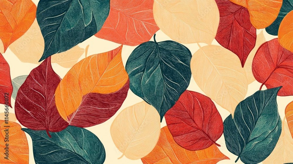 Poster colorful autumn leaf pattern with a variety of shapes and textures on a soft background showcasing s