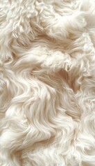 A close-up of textured, fluffy white fabric resembling fur or wool.
