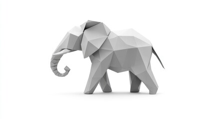 Obraz premium Elegant origami paper elephant in a minimalist design isolated on a clean white background showcasing creativity and craftsmanship in art.
