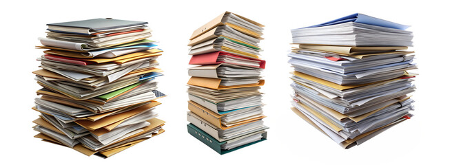 stack documents set cut out isolated on transparent background