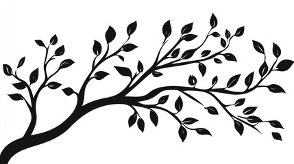 Obraz premium Elegant black and white silhouette of a tree branch with detailed leaves for nature and design backgrounds.