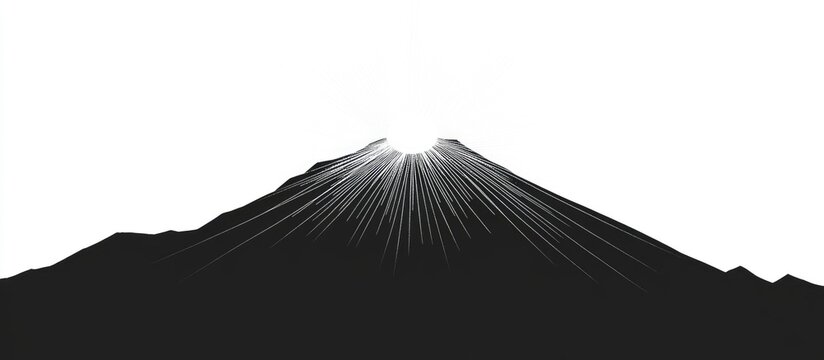 Mountain silhouette with sunrise rays symbolizing new beginnings and hope in nature landscape themed artwork.