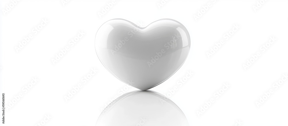Poster white heart symbol isolated on white background with reflection and shadow representing love and aff