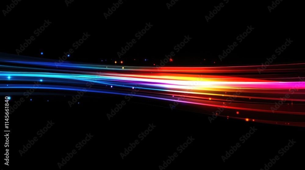 Poster vibrant abstract light streaks creating a dynamic colorful background on a dark canvas for artistic 