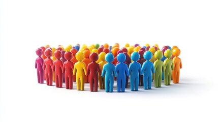 Diverse group of colorful figurines representing a target audience on a white background for marketing and communication concepts