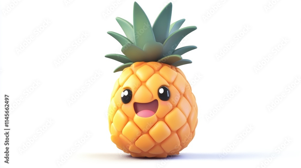 Poster cute animated pineapple character with a joyful expression isolated on a clean background perfect fo