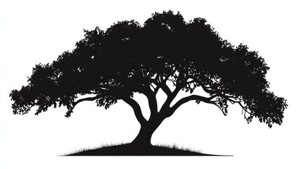 Fototapeta premium Elegant silhouette of a large tree with sprawling branches and lush foliage against a white background for nature-themed designs and concepts.