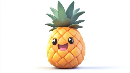 Cute animated pineapple character with a joyful expression isolated on a clean background perfect for food and beverage illustrations.