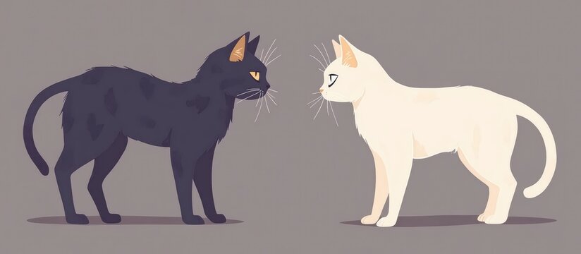 Conflict and resolution between a gray cat and a white cat depicting a temperamental relationship in a stylized illustration