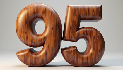 Wooden Number Ninety-Five: 3D Render of  Number 95 with Wood Texture