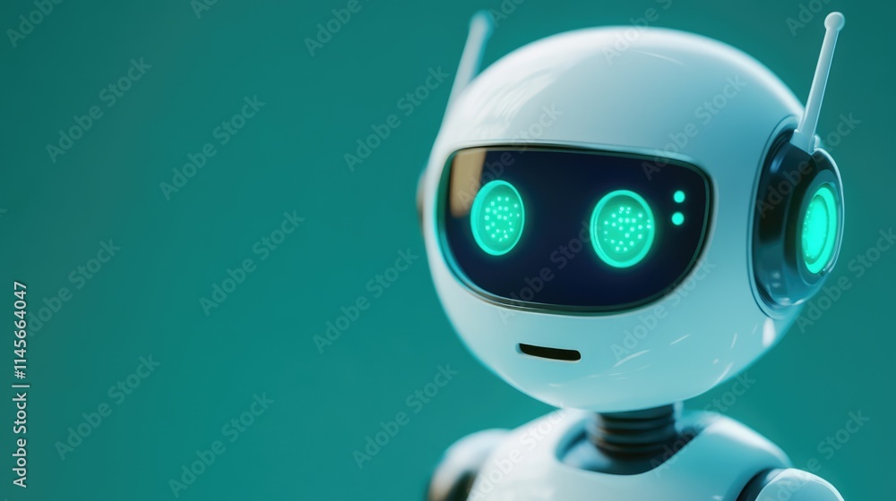 Aufkleber smart robot with luminous eyes representing ai technology and chatbot conversation evolution in digi