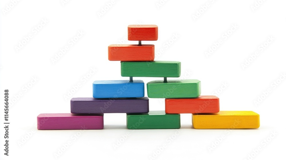 Poster colorful building blocks representing customer relationship management concepts on a white backgroun