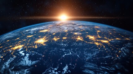 Obraz premium A planet with internet networking lines, representing digital connectivity and future technology. The image symbolizes innovation, cybersecurity, and the vastness of cyberspace.