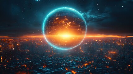 Obraz premium A planet with internet networking lines, representing digital connectivity and future technology. The image symbolizes innovation, cybersecurity, and the vastness of cyberspace.