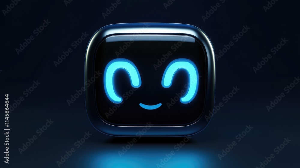 Aufkleber close up of a modern ai chatbot application icon featuring a smiling face design on a sleek dark bac