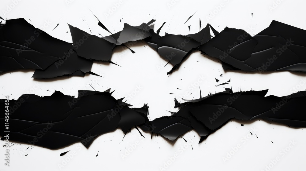 Poster black ripped paper strips with torn edges creating a textured frame on a clean white background for 