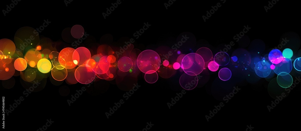 Poster vibrant abstract bokeh circles illuminated by colorful party lights against a dark background for fe