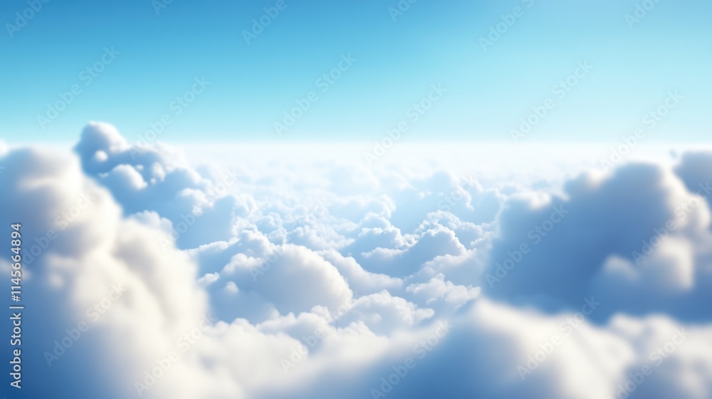 Aufkleber serene blurred background of fluffy clouds against a clear blue sky creating a peaceful and tranquil