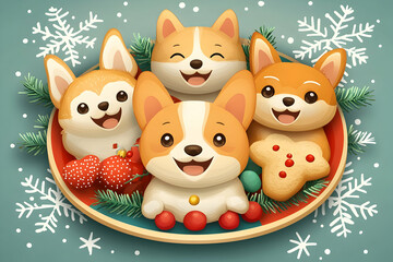 Obraz premium Happy Corgi Christmas Cookies Illustration.