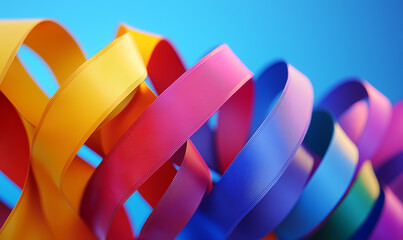 Vibrant rainbow ribbons celebrating lgbtq pride month equality and diversity in colorful display artistic environment close-up viewpoint