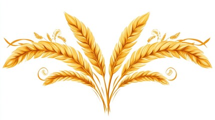 Golden wheat ears decorative composition on white background symbolizing agriculture and harvest abundance for design and culinary themes