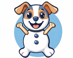 Happy Jack Russell Snowman Cartoon, Winter Design, Festive Background, Childrens Book Illustration.