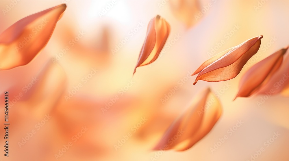 Poster abstract soft focus background featuring floating maple seeds in gentle warm hues