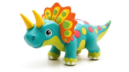 Fototapeta premium Colorful Triceratops toy figure isolated on white perfect for children's playtime and educational purposes promoting creativity and imagination