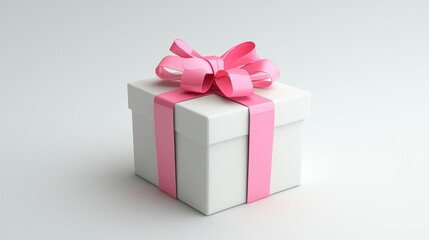 Fototapeta premium Elegant white gift box adorned with a stylish pink bow on a clean white background perfect for celebrations and special occasions.