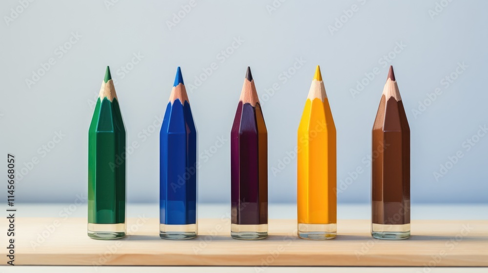 Aufkleber colorful crayons arranged in a row creating distinct sections showcasing artistic creativity and vib