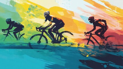 Cyclists Racing Dynamic Abstract Art