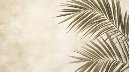 Obraz premium Palm Leaf Shadow on Neutral Beige Background - Tropical Minimalist Design