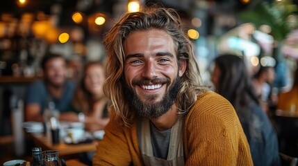 Obraz premium A portrait of a group of friends in a cafe, represents holidays, happiness, support, care, relaxation, vacations, coffee shops, and travel to restaurants.