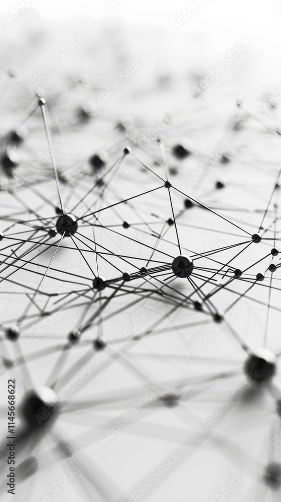 Poster intricate connections form a web of black and white geometry, showcasing a complex network of points