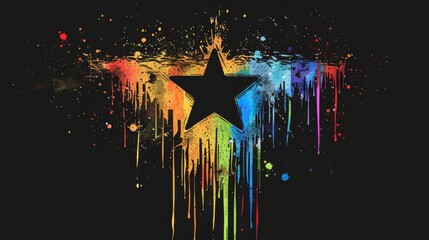 Colorful star design with vibrant paint splashes against a dark background