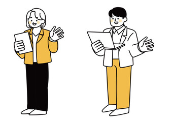 プレゼンテーションをしているビジネスマンの人物のイラストセット