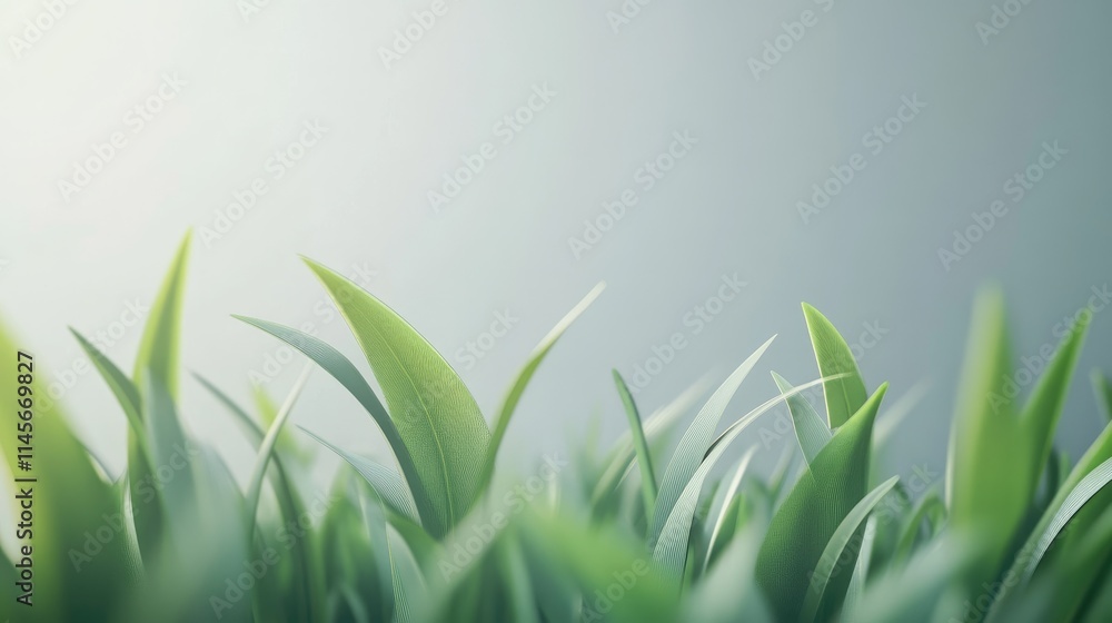 Poster lush green grass blades softly illuminated in a serene natural setting creating a calming abstract b