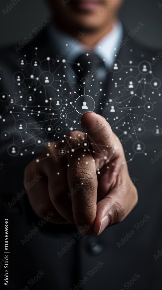 Poster connecting digital networks through interpersonal relationships in a modern business environment